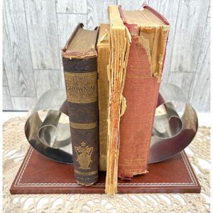 Vintage MCM Metal Double Coil Book Rack Holder "Spring Tite" Leather Base MCM